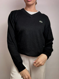 LACOSTE S vintage black V-neck wool sweater