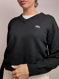LACOSTE S vintage black V-neck wool sweater