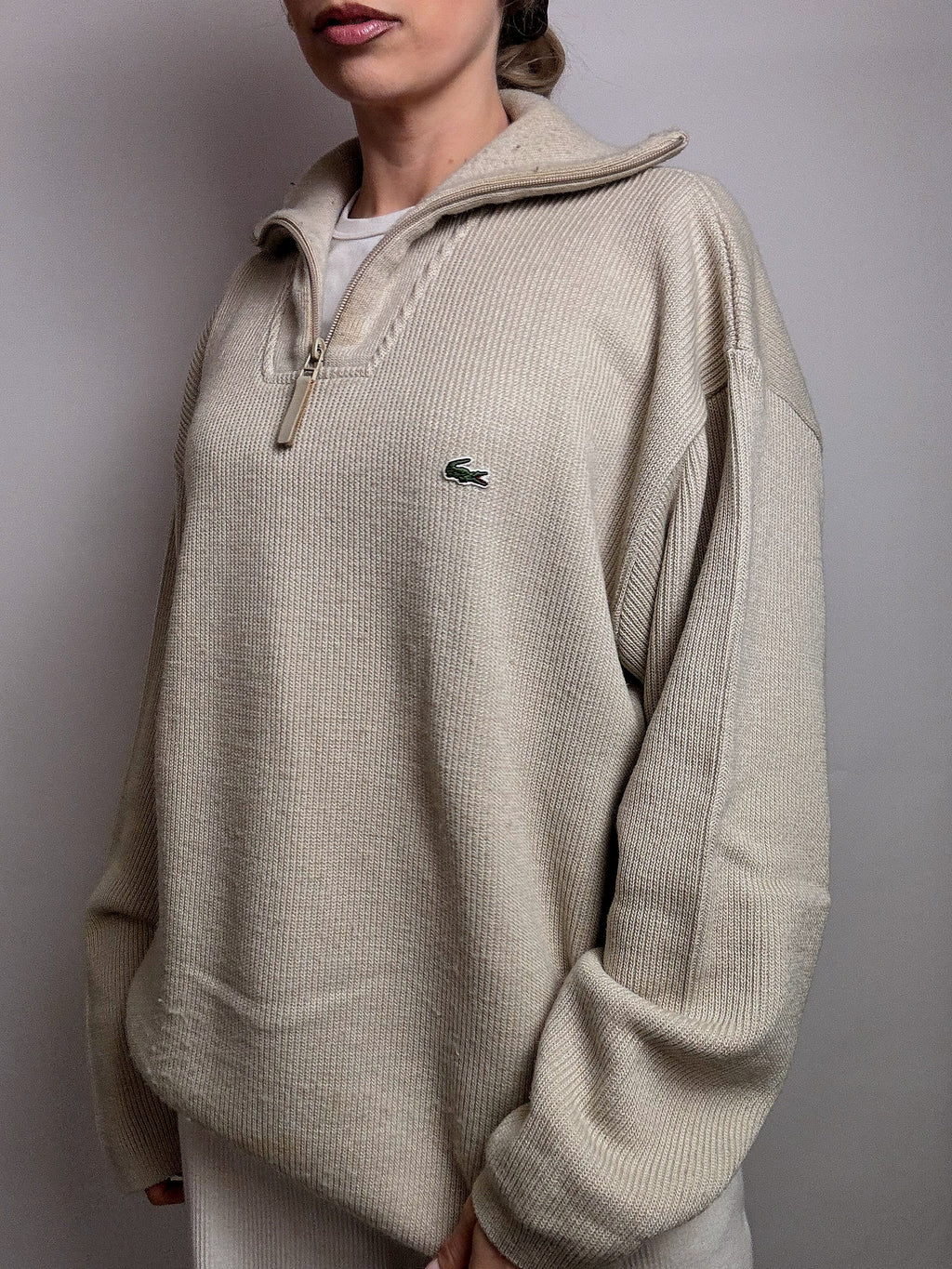 LACOSTE XXL Vintage Beige dicker Rollkragenpullover