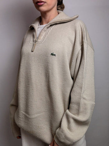 Pull épais col cheminée beige LACOSTE XXL vintage