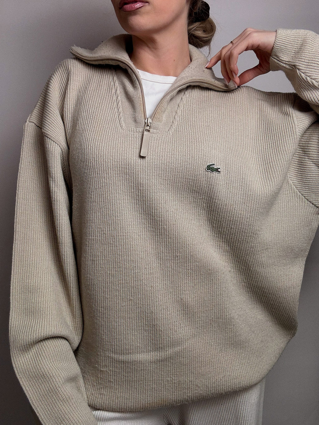 LACOSTE XXL Vintage Beige dicker Rollkragenpullover
