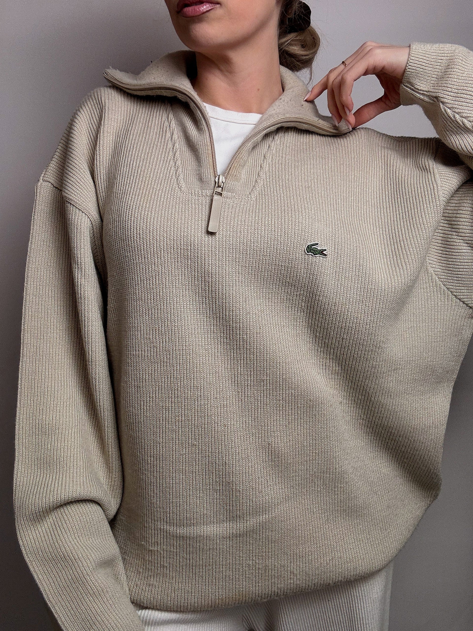 LACOSTE XXL Vintage Beige dicker Rollkragenpullover
