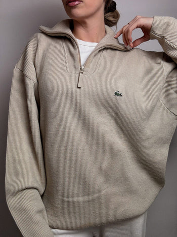 Pull épais col cheminée beige LACOSTE XXL vintage