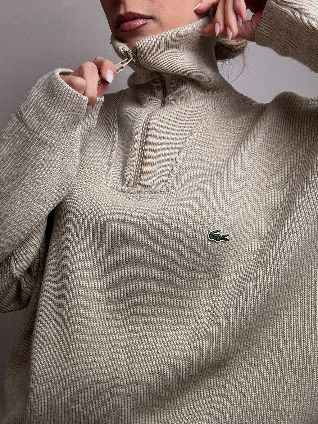 LACOSTE XXL Vintage Beige dicker Rollkragenpullover