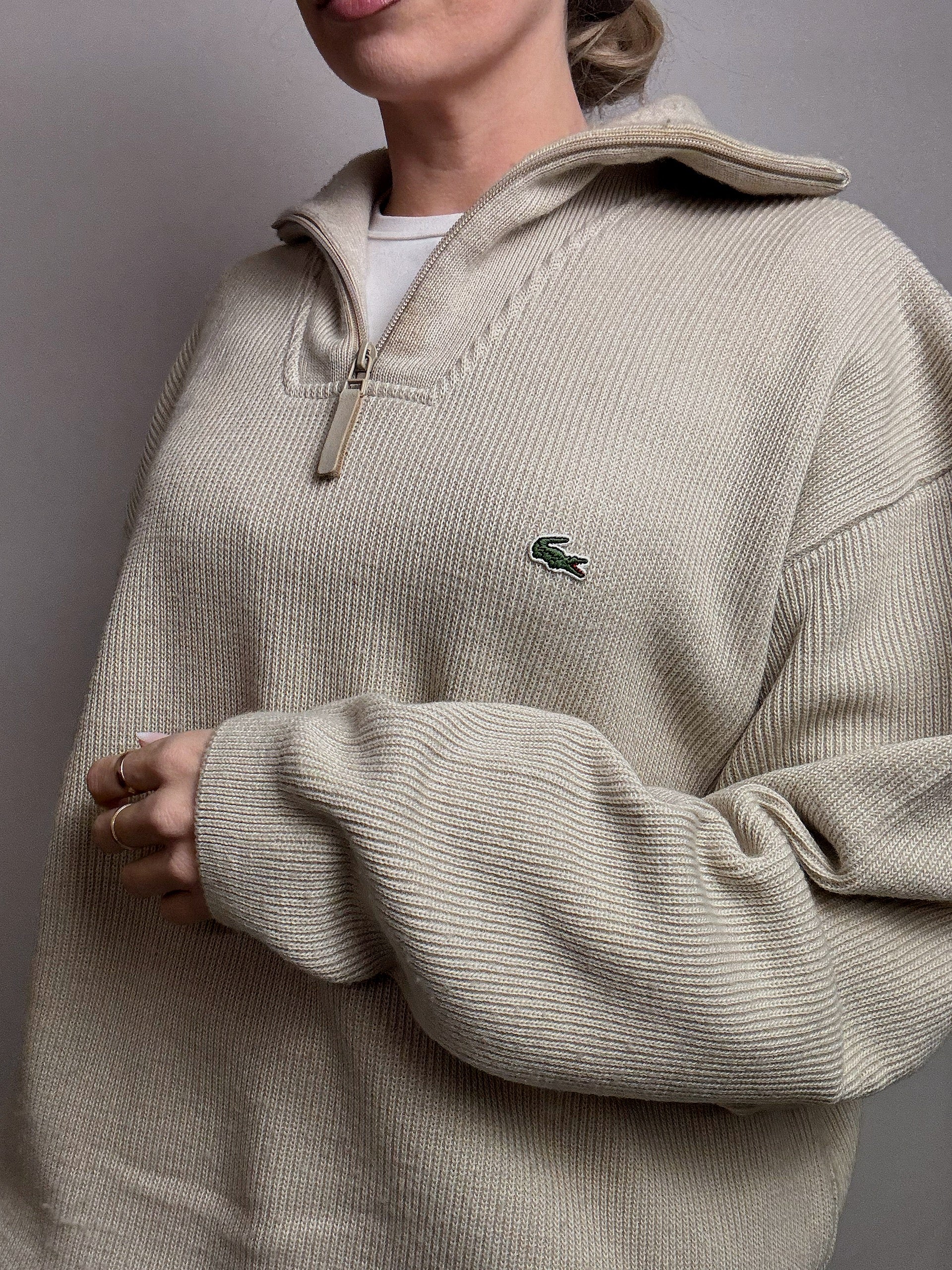 LACOSTE XXL Vintage Beige dicker Rollkragenpullover