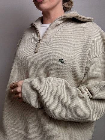 Pull épais col cheminée beige LACOSTE XXL vintage