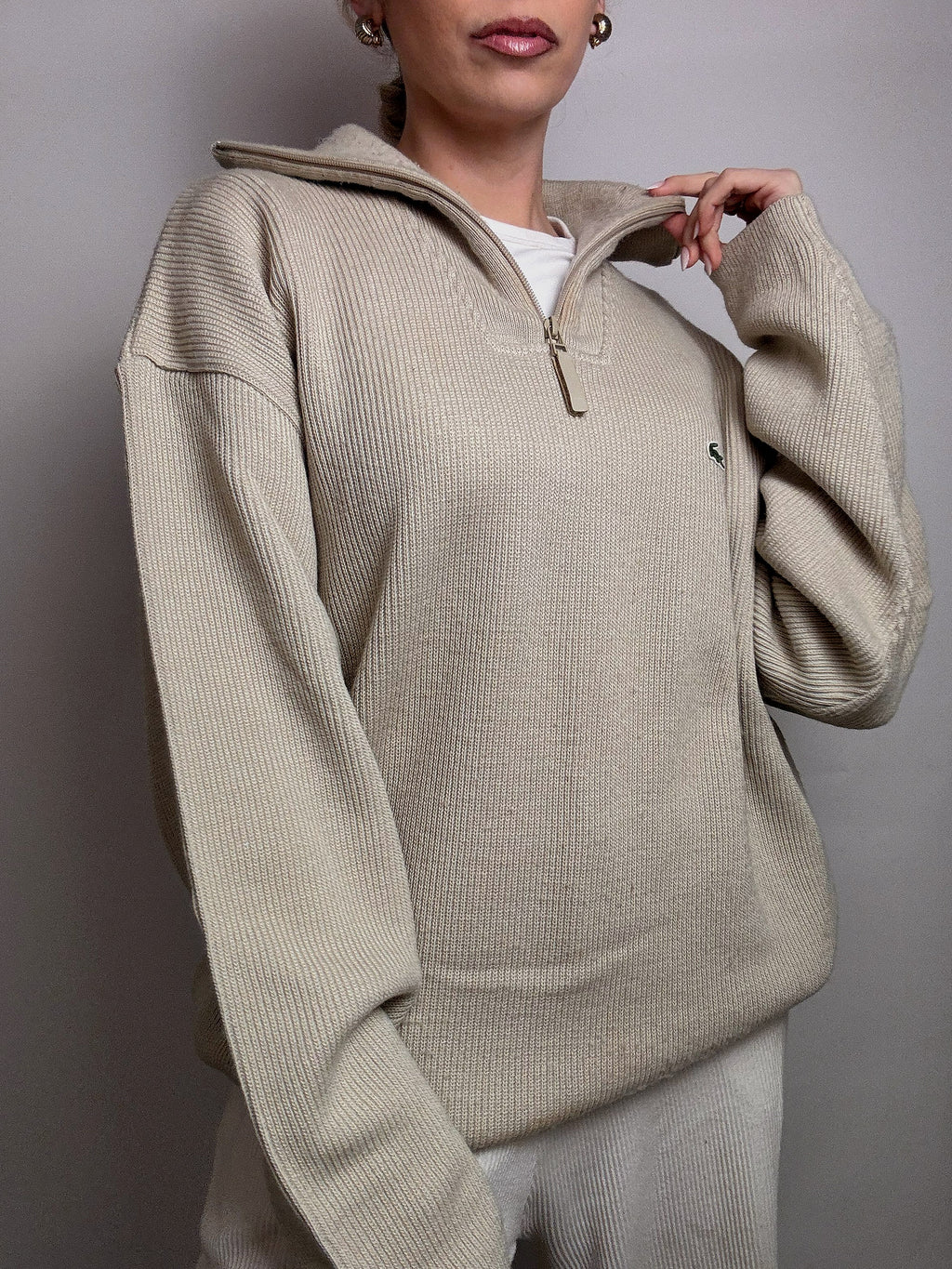 LACOSTE XXL Vintage Beige dicker Rollkragenpullover