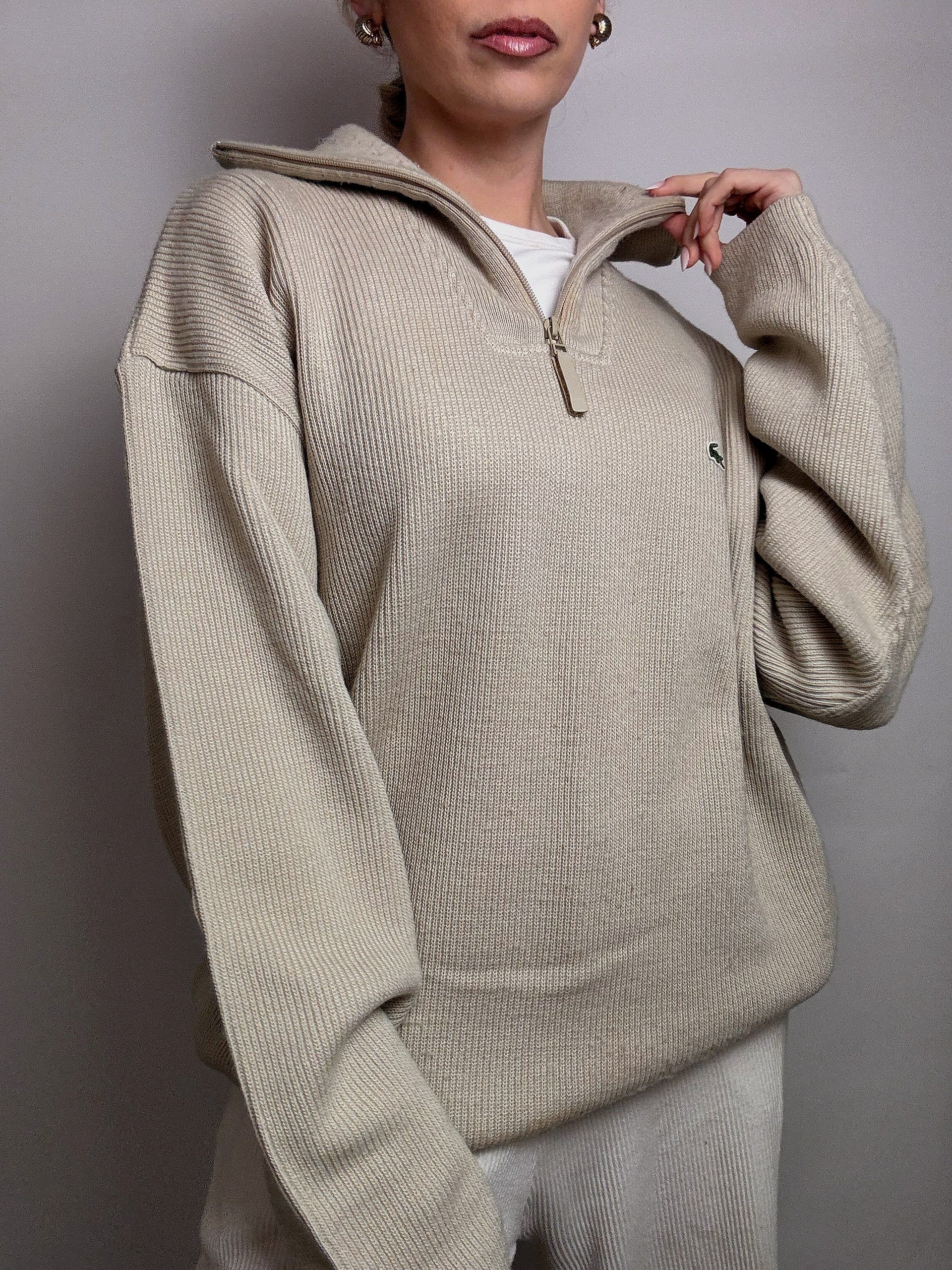 LACOSTE XXL Vintage Beige dicker Rollkragenpullover