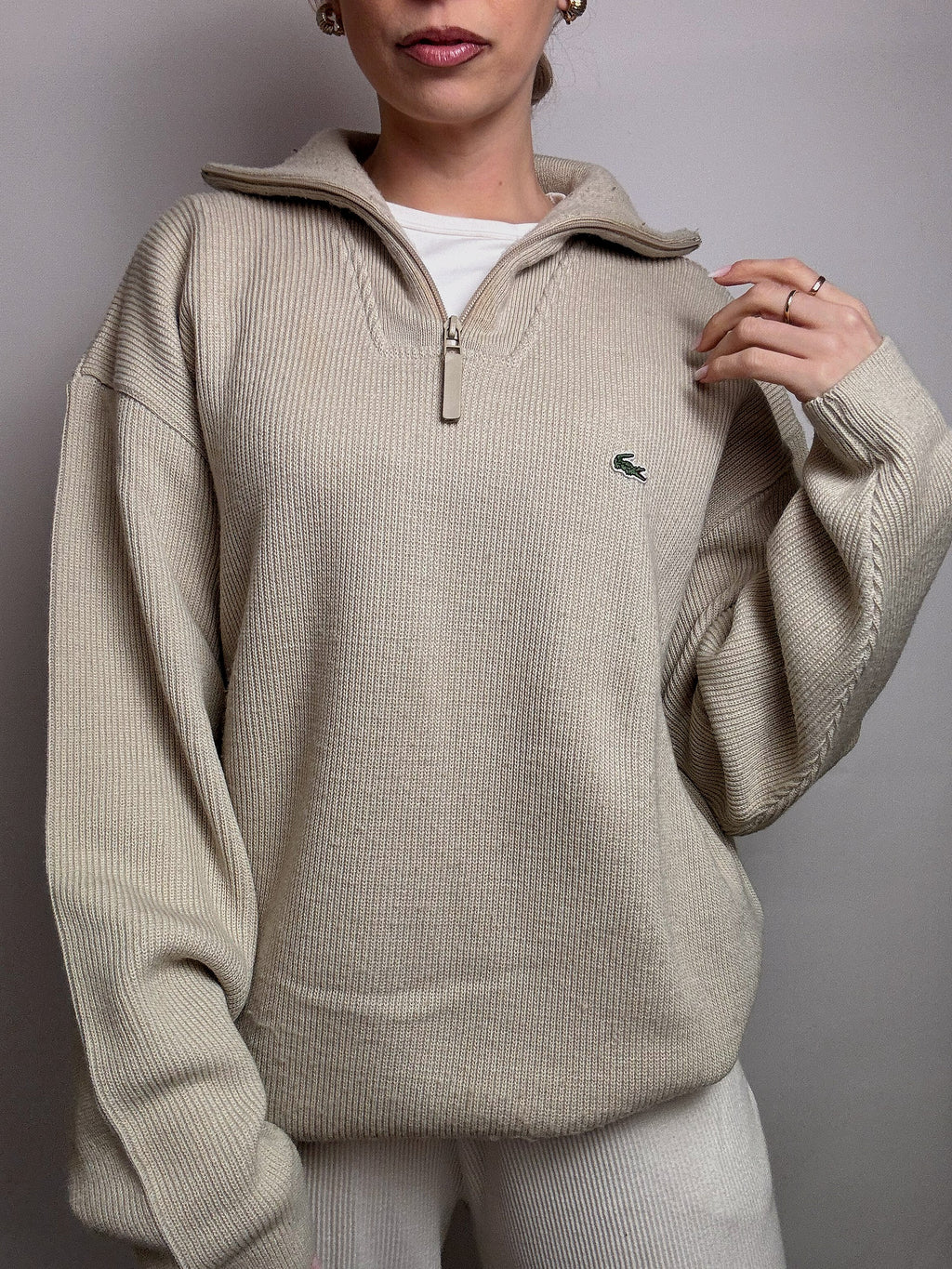 LACOSTE XXL Vintage Beige dicker Rollkragenpullover