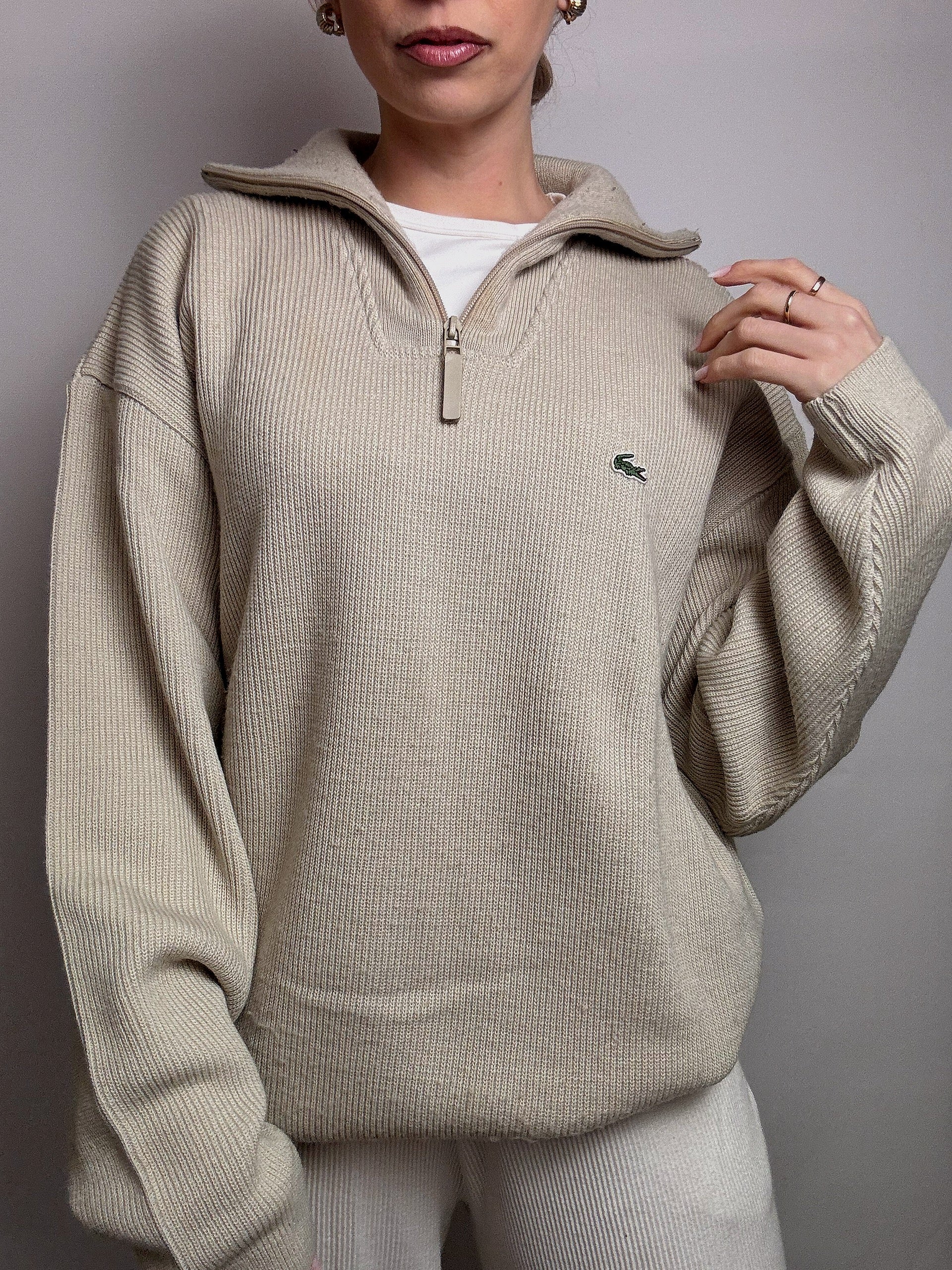 LACOSTE XXL Vintage Beige dicker Rollkragenpullover