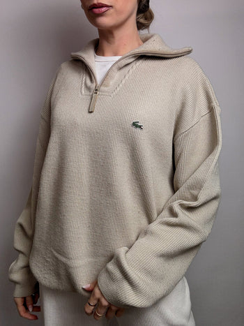 Pull épais col cheminée beige LACOSTE XXL vintage