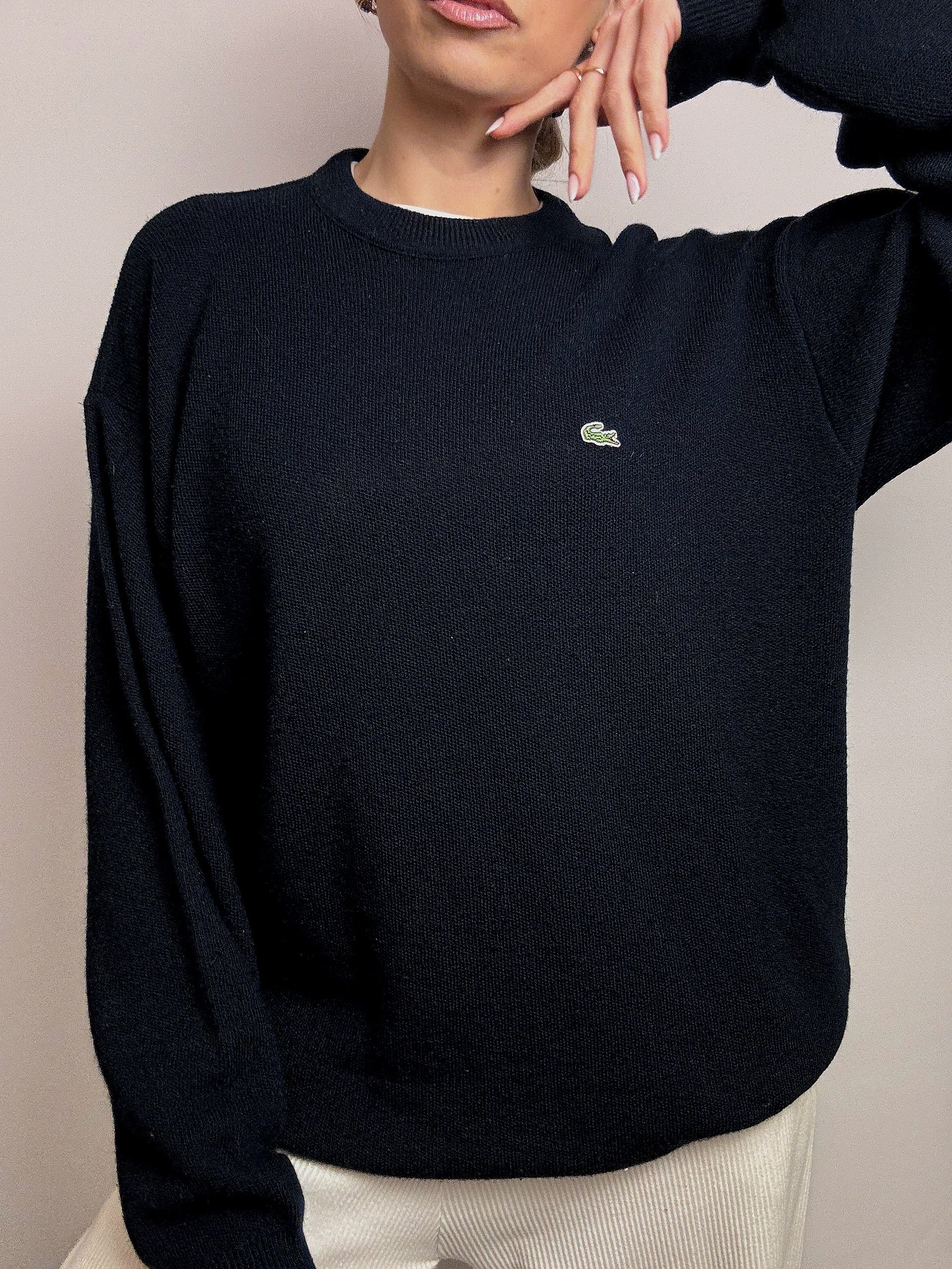 LACOSTE XL vintage navy crew neck wool sweater