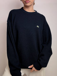 LACOSTE XL vintage navy crew neck wool sweater