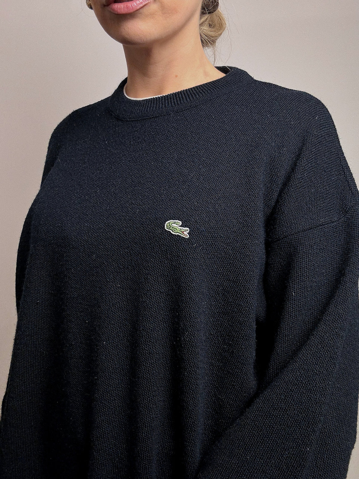LACOSTE XL vintage navy crew neck wool sweater