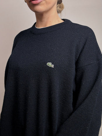 Pull en laine col rond marine LACOSTE XL vintage