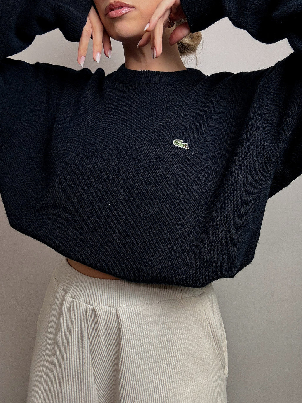 LACOSTE XL vintage navy crew neck wool sweater
