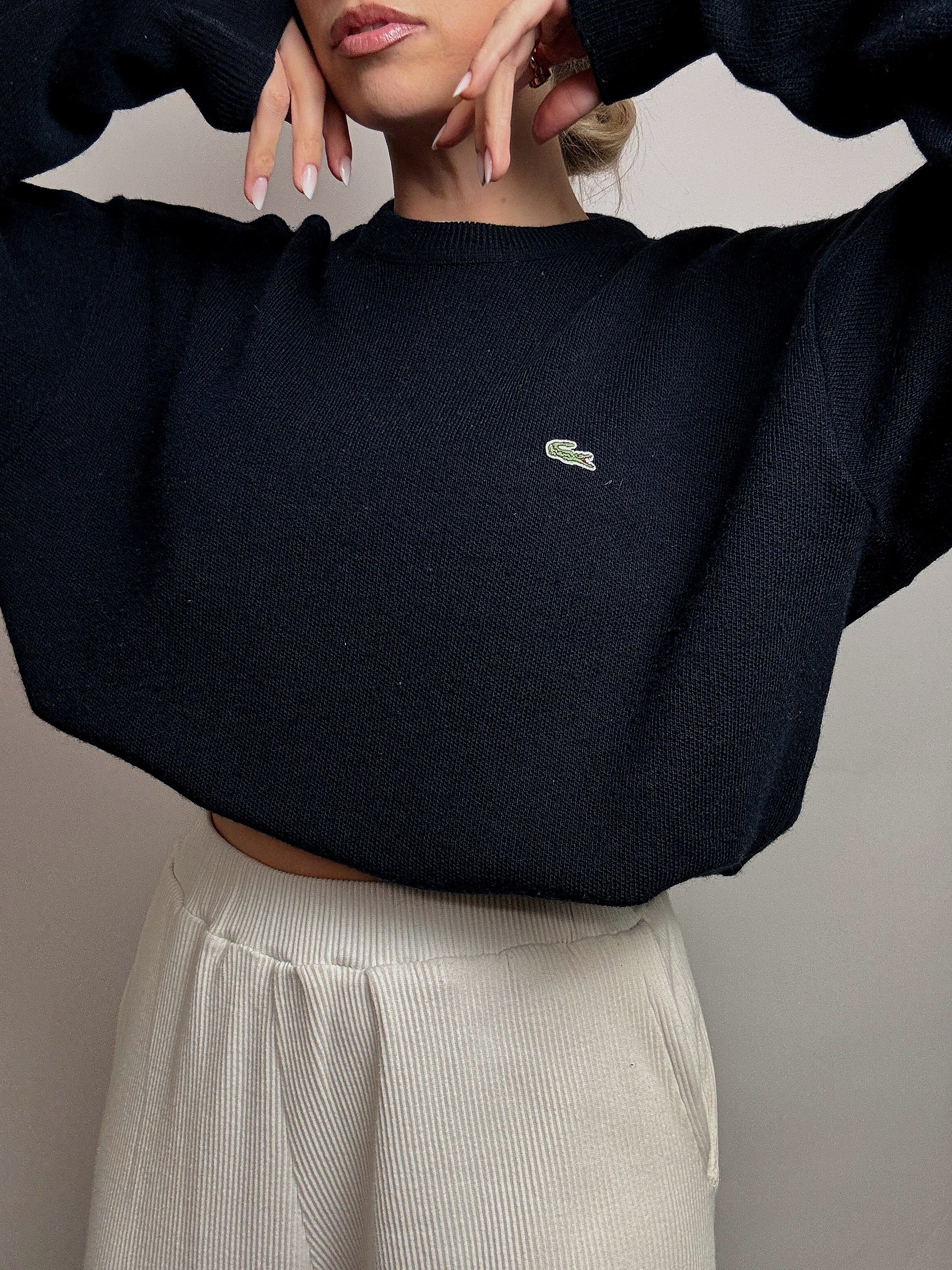 LACOSTE XL vintage navy crew neck wool sweater