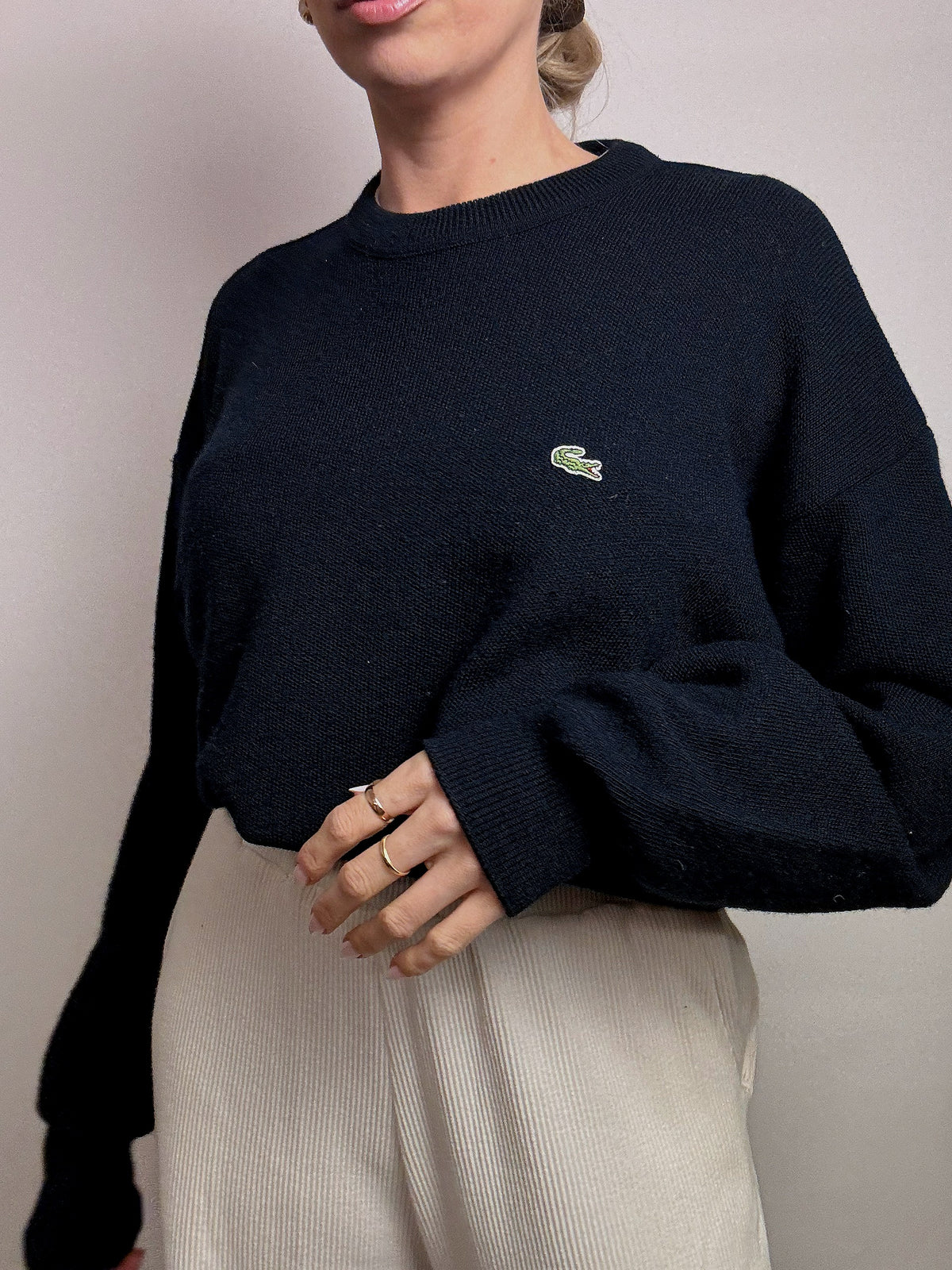 LACOSTE XL vintage navy crew neck wool sweater