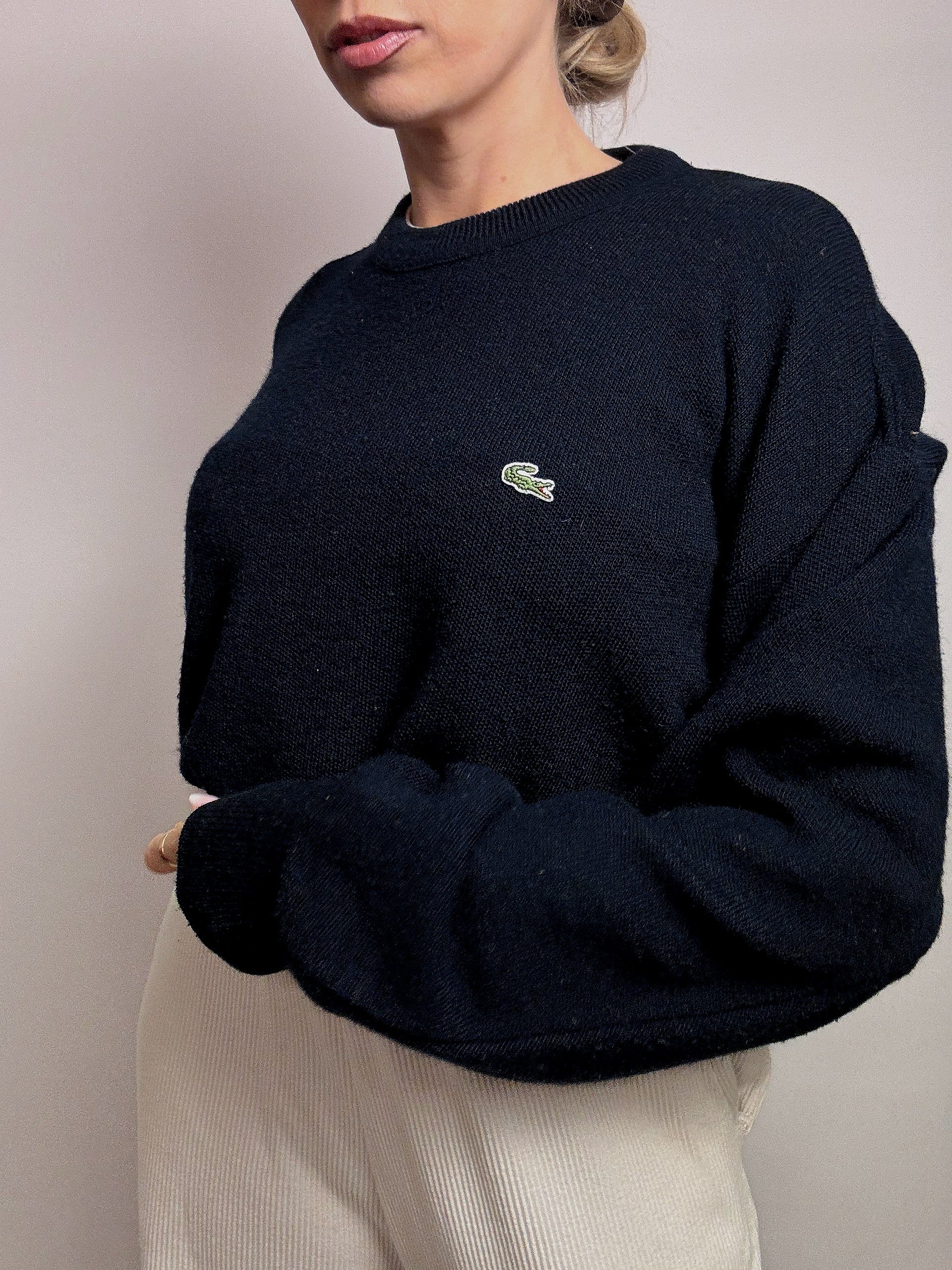 LACOSTE XL vintage navy crew neck wool sweater