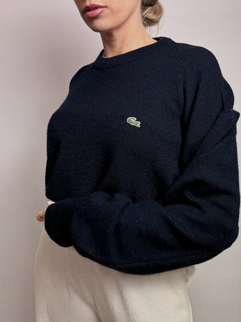 Pull en laine col rond marine LACOSTE XL vintage