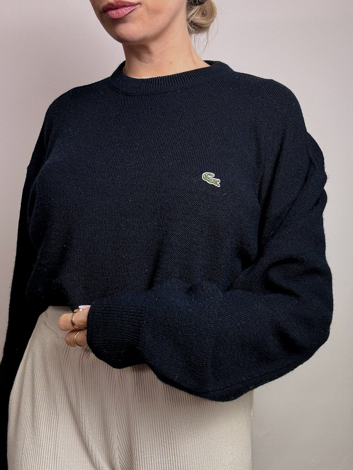 LACOSTE XL vintage navy crew neck wool sweater