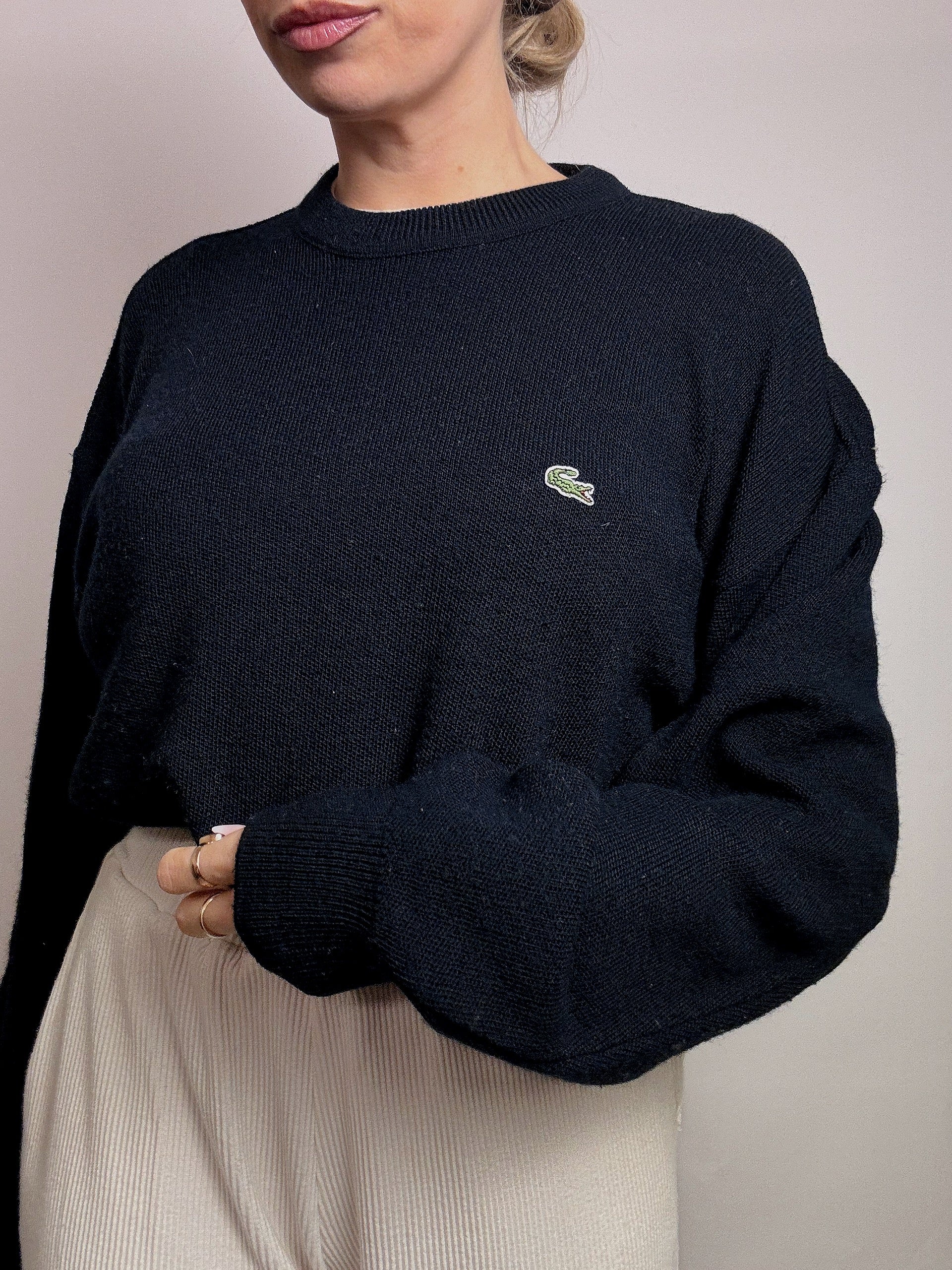 LACOSTE XL vintage navy crew neck wool sweater