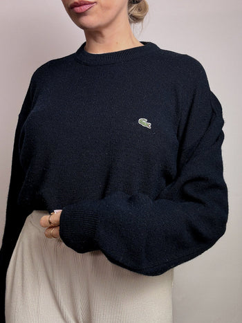 Pull en laine col rond marine LACOSTE XL vintage