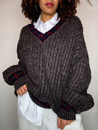 Pull en maille brun a motif XL vintage