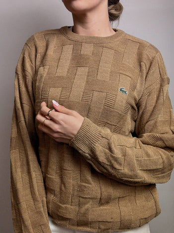 Pull col rond tressé beige LACOSTE L vintage