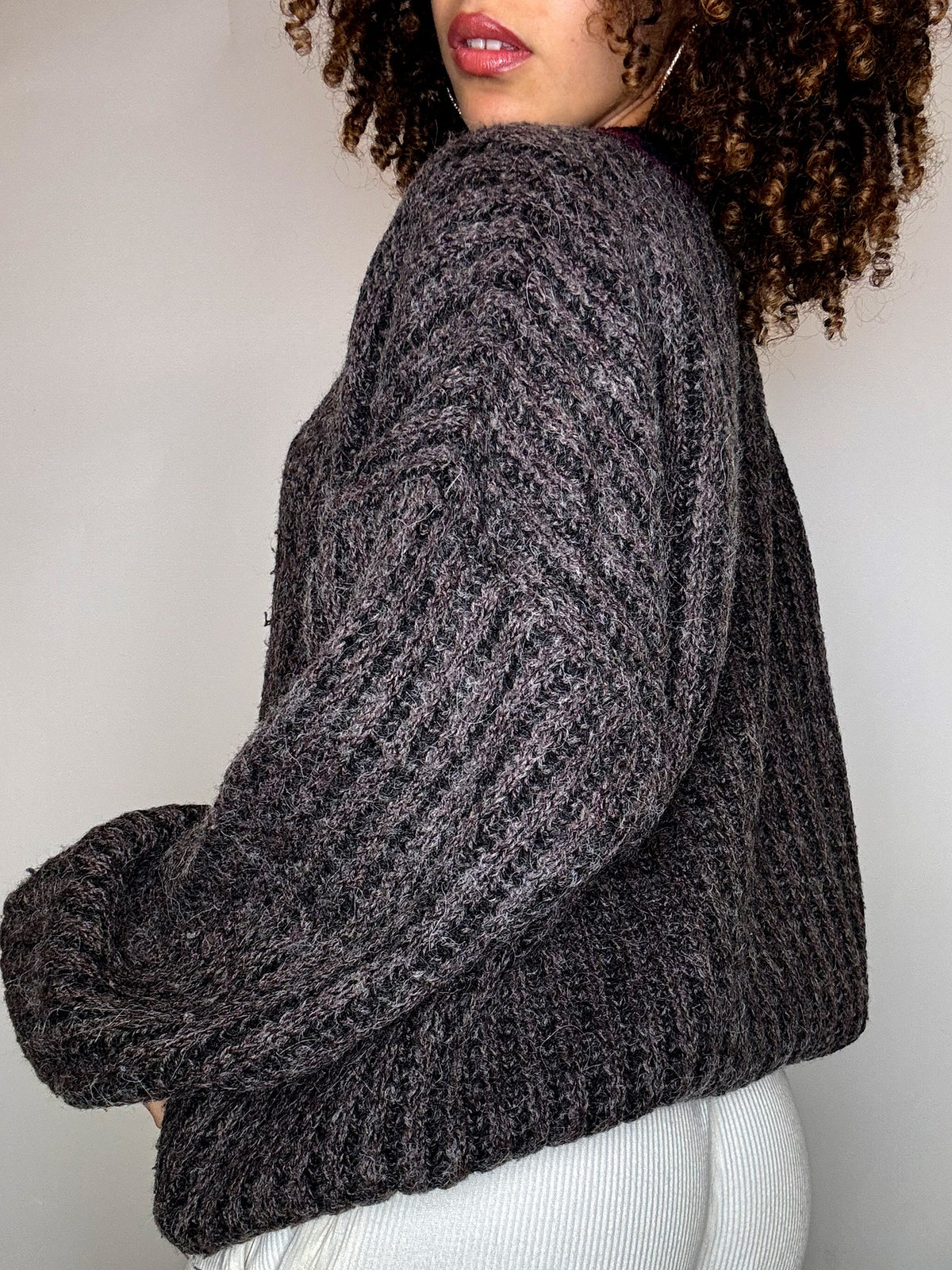 Pull en maille brun a motif XL vintage