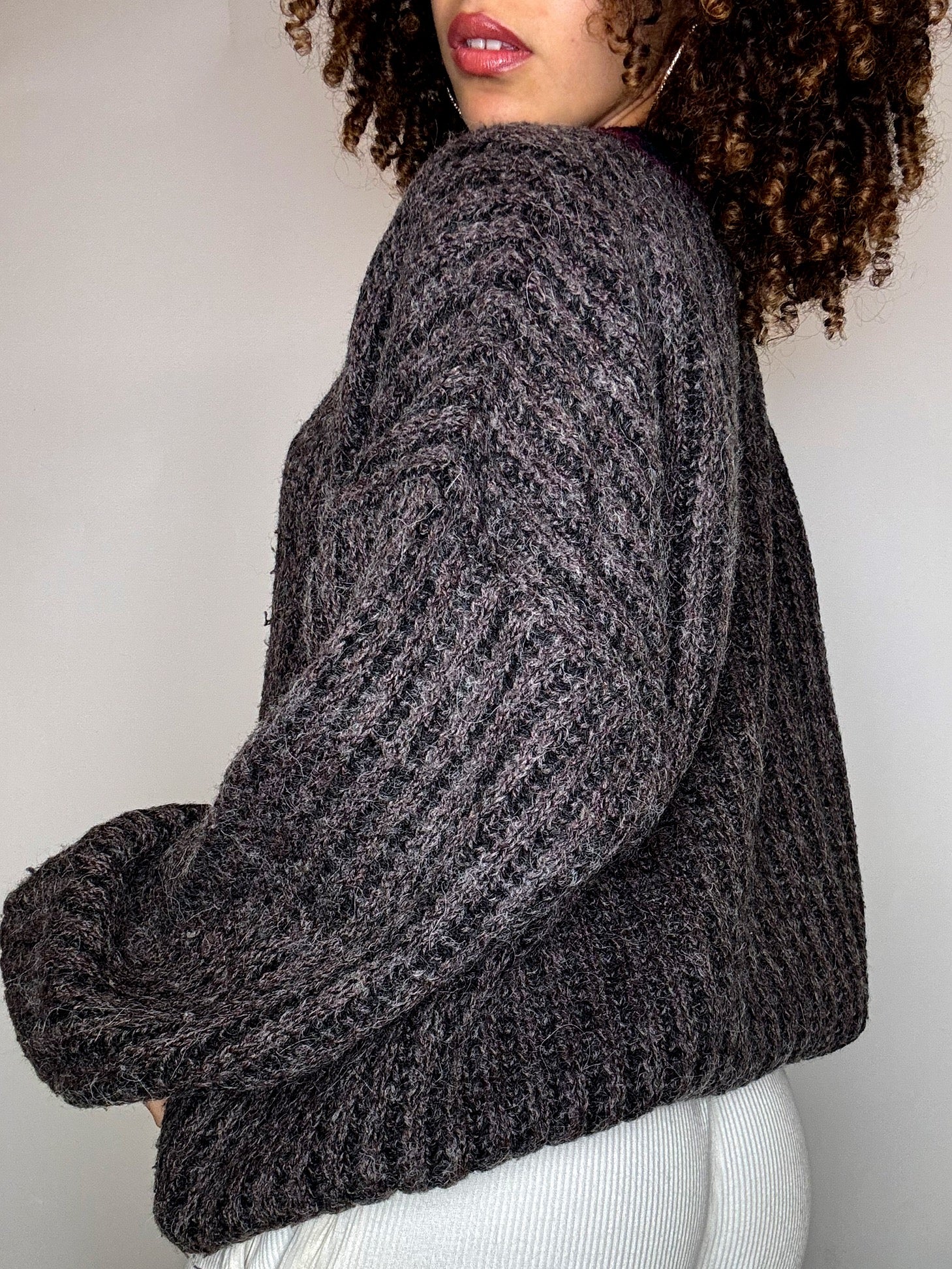 Pull en maille brun a motif XL vintage