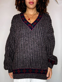 Pull en maille brun a motif XL vintage