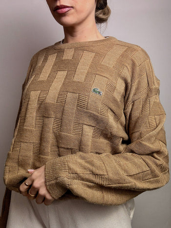 Pull col rond tressé beige LACOSTE L vintage