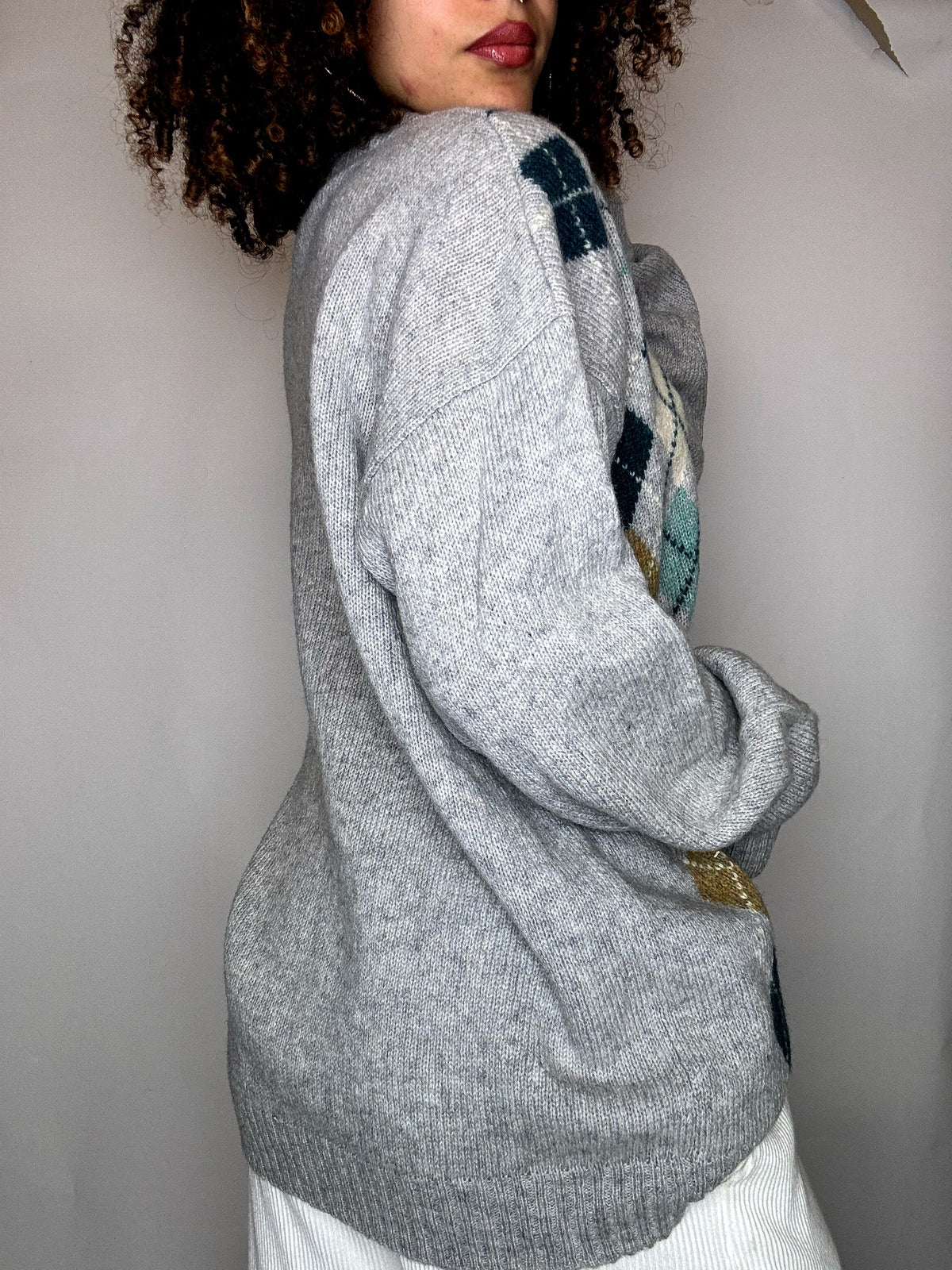 Pull gris motif argyle M vintage