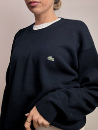LACOSTE L Vintage marineblauer Rundhalspullover aus Baumwolle