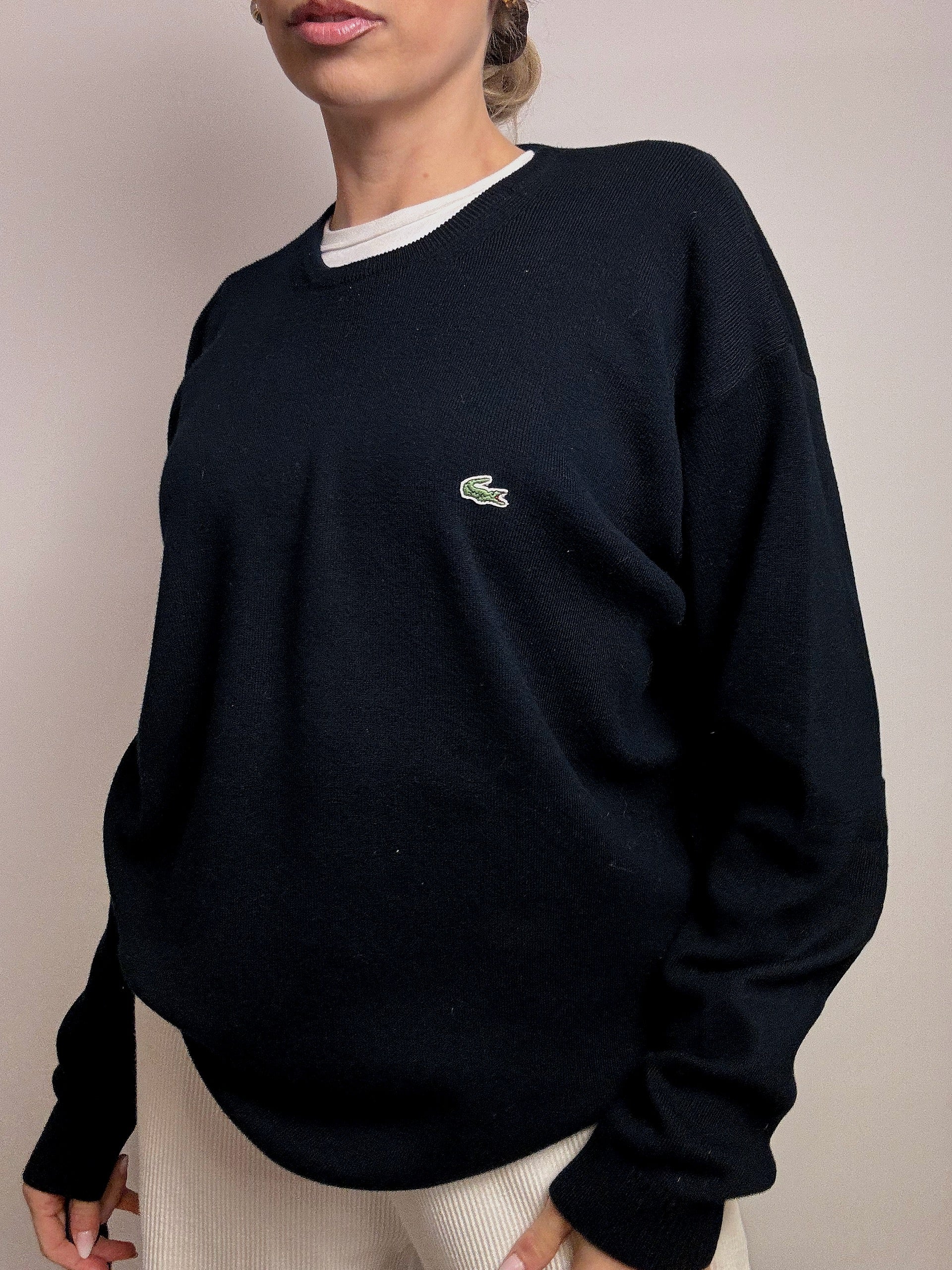 LACOSTE L Vintage marineblauer Rundhalspullover aus Baumwolle