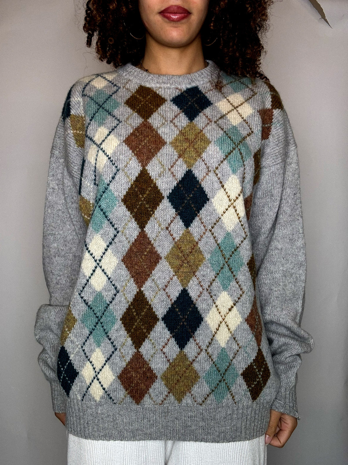 Pull gris motif argyle M vintage