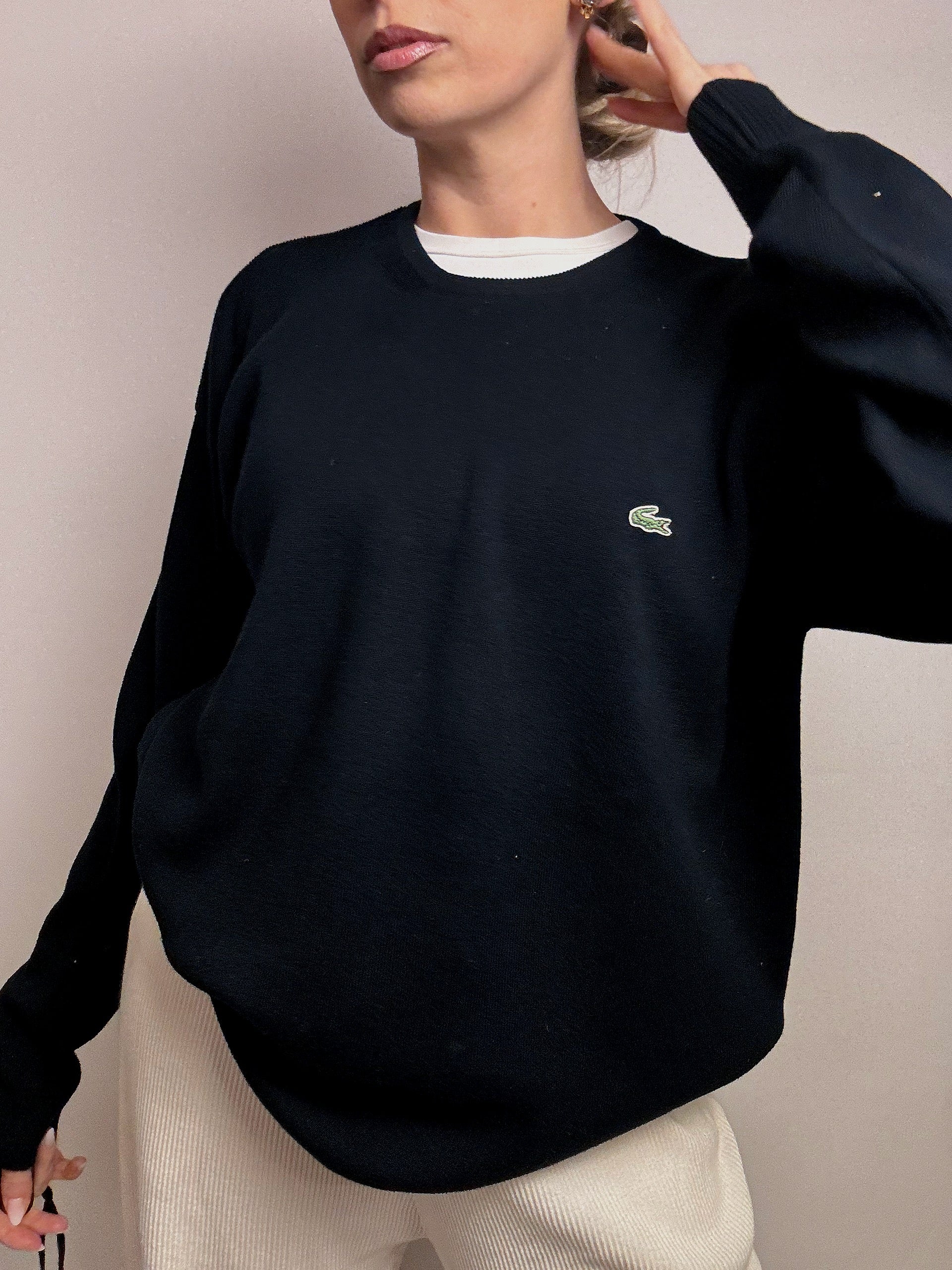 LACOSTE L Vintage marineblauer Rundhalspullover aus Baumwolle