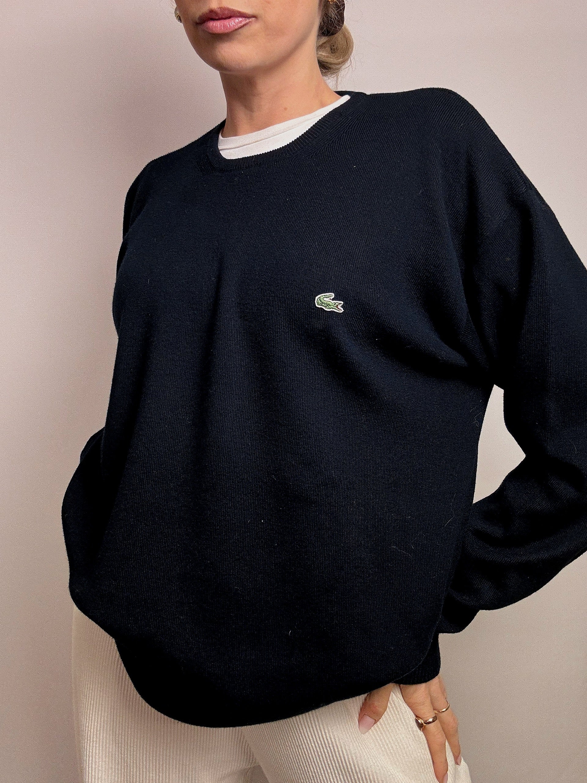 LACOSTE L Vintage marineblauer Rundhalspullover aus Baumwolle