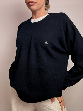 Pull col en coton bleu marine LACOSTE L vintage