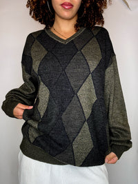 Pull kaki motif argyle L vintage