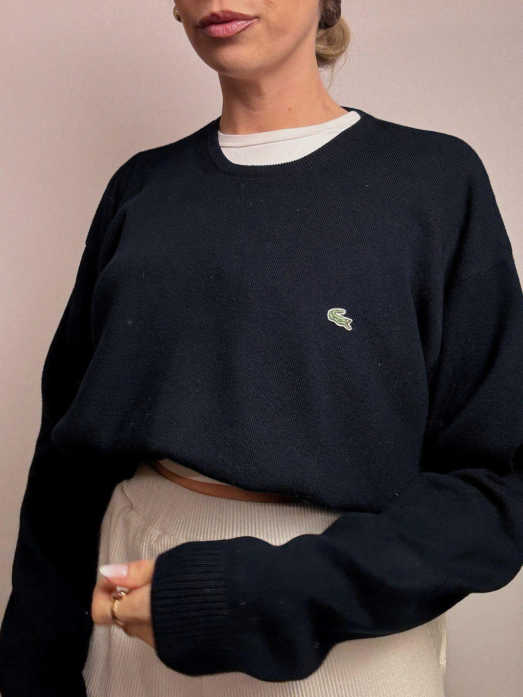 LACOSTE L Vintage marineblauer Rundhalspullover aus Baumwolle