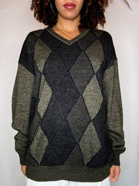 Pull kaki motif argyle L vintage