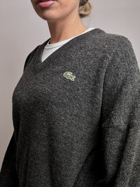 LACOSTE L vintage dark gray V-neck wool sweater