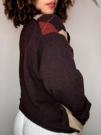 Pull en maille brun a motif argyle M vintage