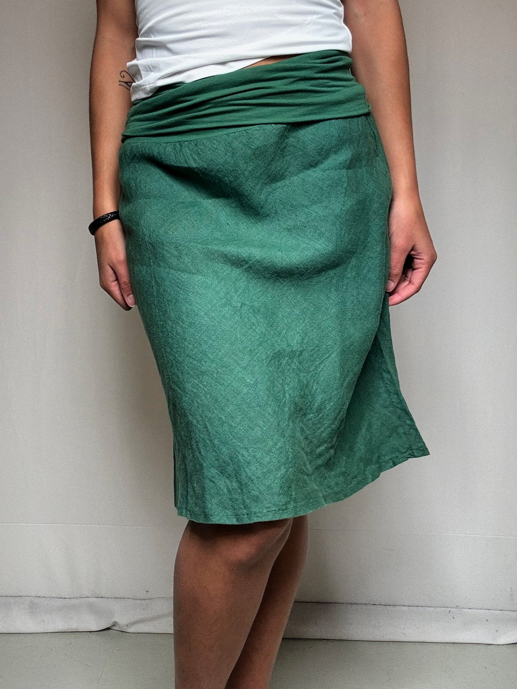 Jupe en lin verte M/L vintage