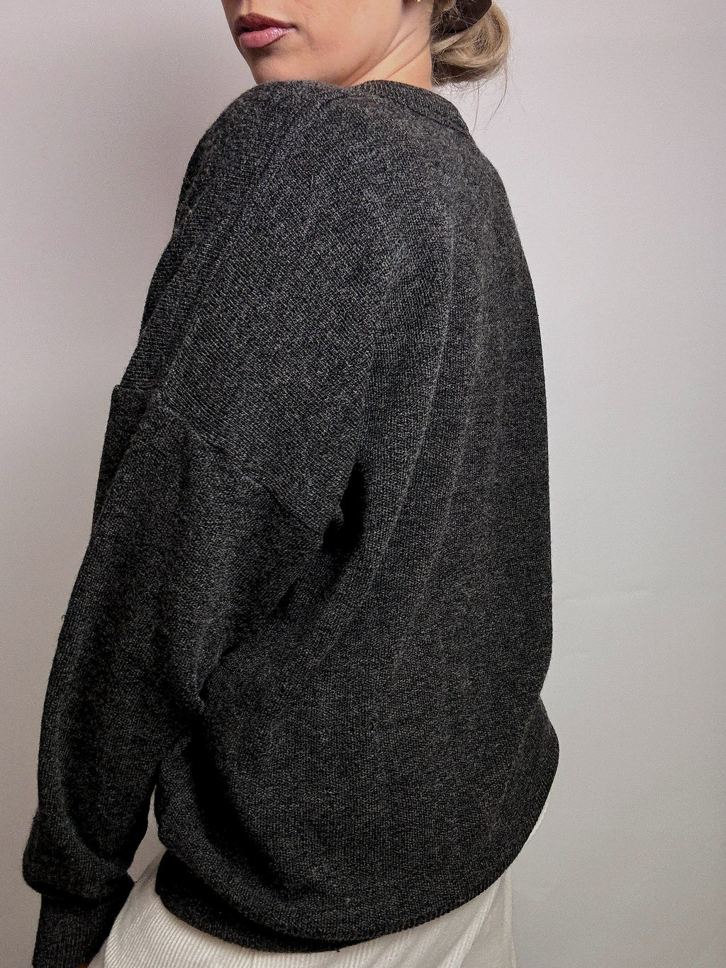 LACOSTE L vintage dark gray V-neck wool sweater