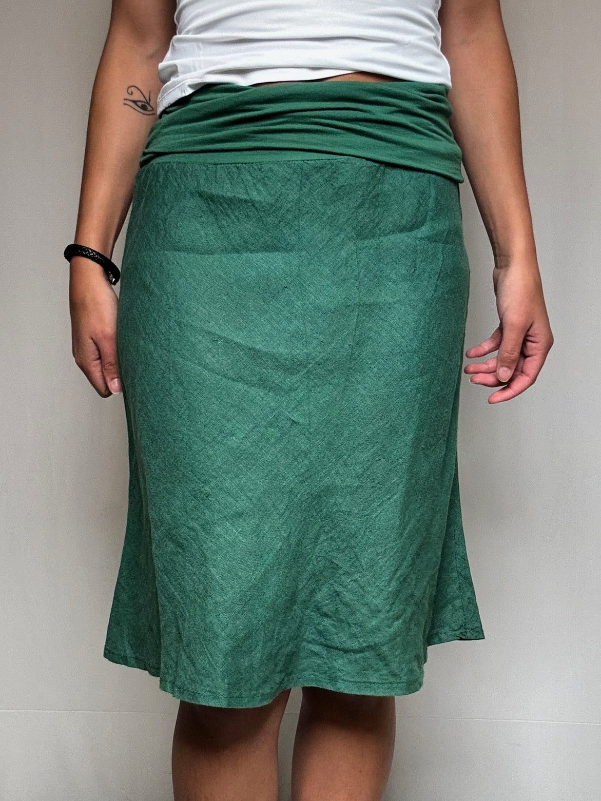 Jupe en lin verte M/L vintage
