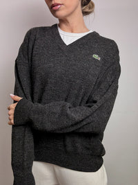 LACOSTE L vintage dark gray V-neck wool sweater