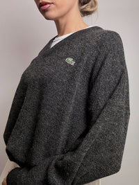 LACOSTE L vintage dark gray V-neck wool sweater